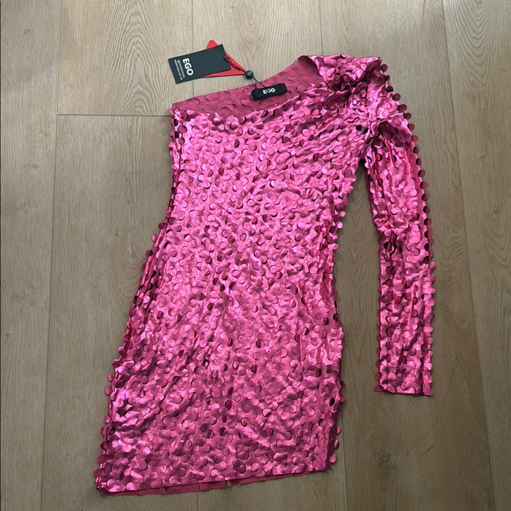 Ego Official Pink metallic Textured Dress